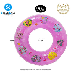 Pink Blue Lively Print Inflatable Swimming Ring For Adult Outdoor Fun Summer Time