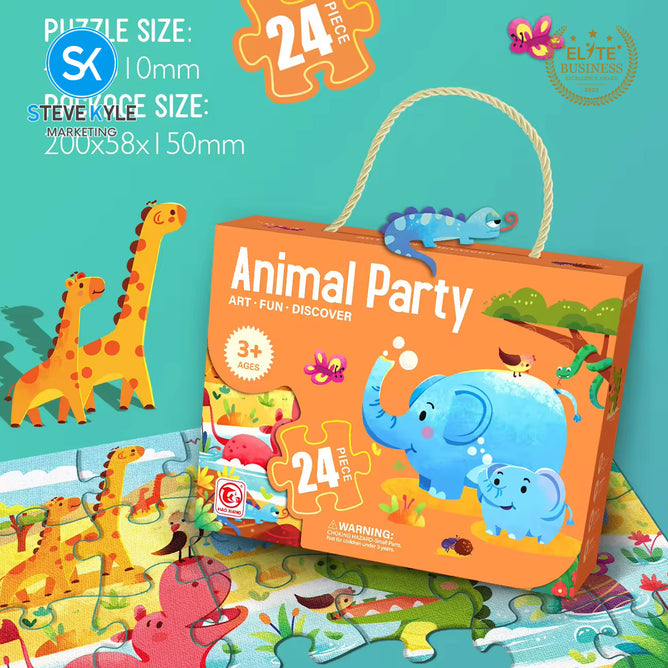 Steve Kyle 24-Piece Cartoon Animal Jigsaw Puzzle Set for Kids Learning Thinking Interactive Play