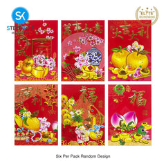 Steve Kyle Six Pieces Traditional Red Angpao Money Envelope with Gold Stamping Decoration Fortune and Prosperity Designs Ampao