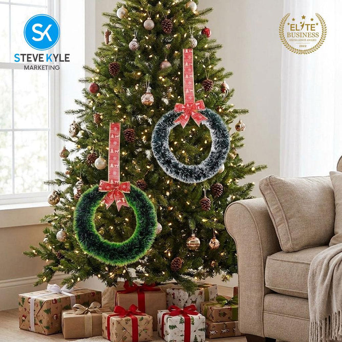 Steve Kyle Festive Christmas Wreath Hanging Decoration with Bowknot