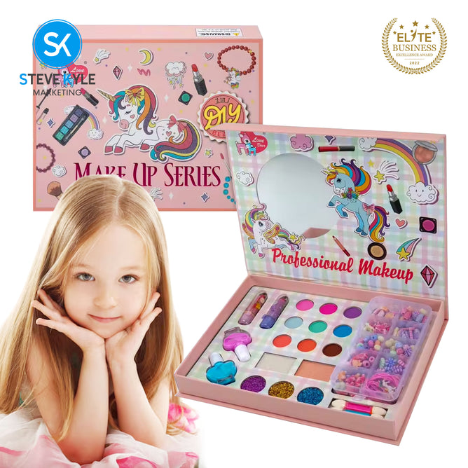 Steve Kyle 2-in-1 Pretend Makeup Kit with Jewelry Making Accessories Gift Box for Kids