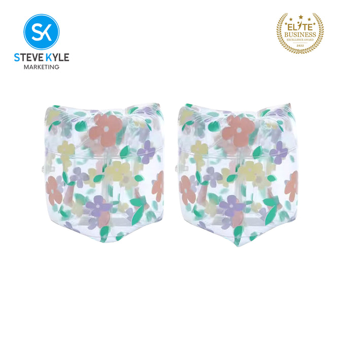 Steve Kyle Transparent Inflatable Arm Band Dual Valve Sweet Blossom Print Floaties For Swimming Outdoor Fun