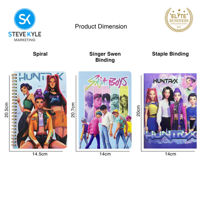 Steve Kyle Colorful Girl Group Theme Spiral Staple Singer Sewn Binding Notebook Journal Random Design For Students School Supplies