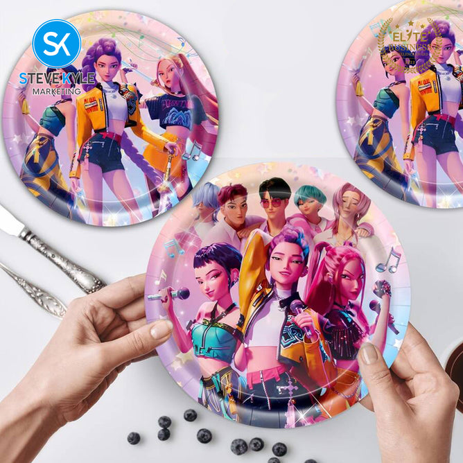 Steve Kyle Multicolored Cartoon Design Disposable Paper Plates Cup Tablecloth Cake Socket Birthday Party Decorations Tableware Set For Kids