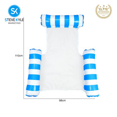 Steve Kyle Inflatable Water Hammock Floating Triple Air Pillows Striped Lounge Chair For Swimming Pool Beach