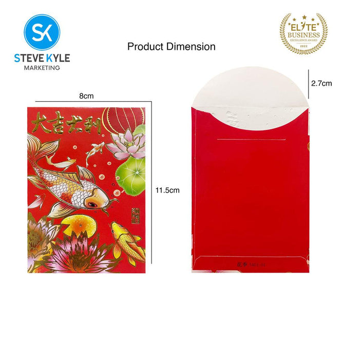 Steve Kyle Six Pieces Traditional Red Angpao Money Envelope with Gold Stamping Decoration Fortune and Prosperity Designs Ampao
