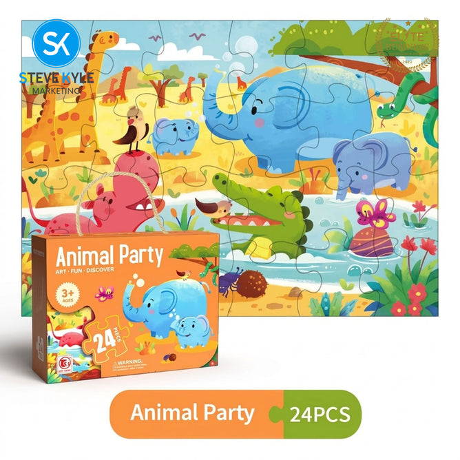 Steve Kyle 24-Piece Cartoon Animal Jigsaw Puzzle Set for Kids Learning Thinking Interactive Play