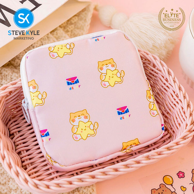 Steve Kyle Cute Cartoon Portable Feminine Hygiene Storage Pouch for Women