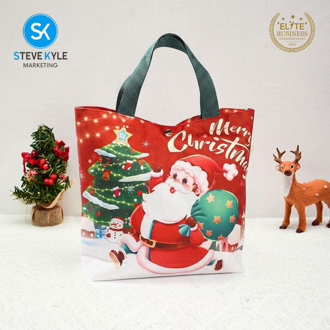 Steve Kyle Soft Fabric Christmas Gift Bag with Santa Tree Design