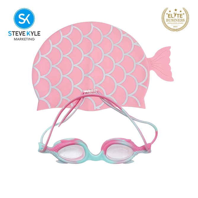 Steve Kyle Mermaid Swim Eyewear With Cap Adjustable Strap Anti-Fog Swimming Goggles