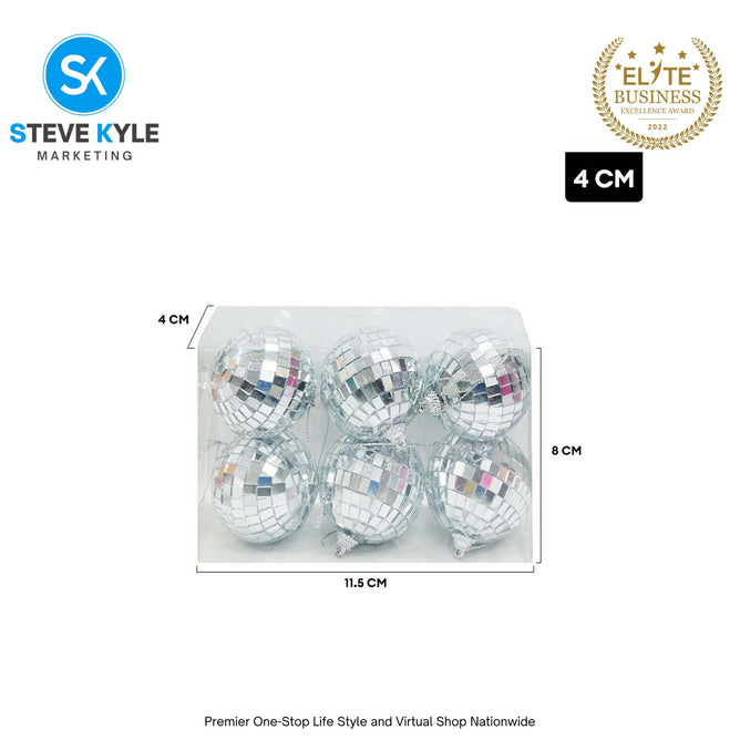 (4cm/5cm/6cm) 6PCS Mirror Christmas Tree Ornaments Bar Disco Ball Hanging DIY Decoration