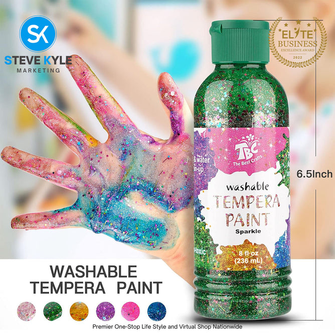 6 Colors Non Toxic Paint Set Washable Tempera for Kids Normal & Glitters