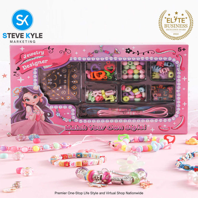 Kids Beaded Necklace & Bracelet Set Girls' Handmade DIY Jewelry Making Pink Hearts & Christmas Themed Best Gift Toy