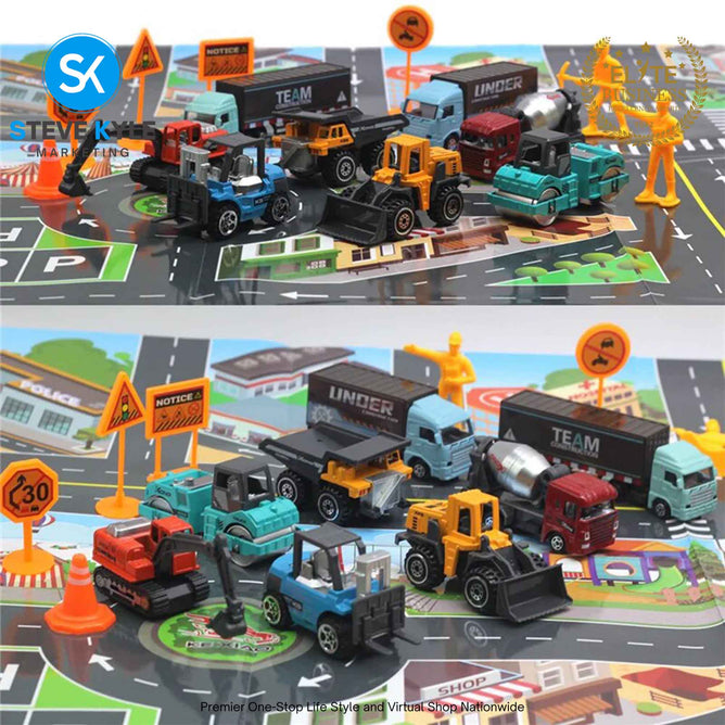 Mini Alloy Modern Engineering Vehicle Model Set (with Road Sign Map) Best Gift Toys