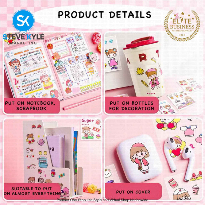 Cartoon Sticker & Tape Random (1 Box Set) Waterproof Kawaii Stationery Supplies