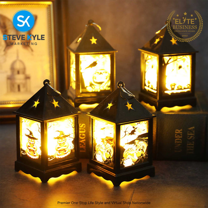 Halloween LED Lantern Lights Retro Small Oil Lamp Style Decorative Lamp for Halloween
