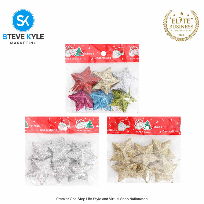 Steve Kyle Six Pieces Christmas Glitter Star Pendant For Holiday X-mas Tree Hanging Ornament Decoration