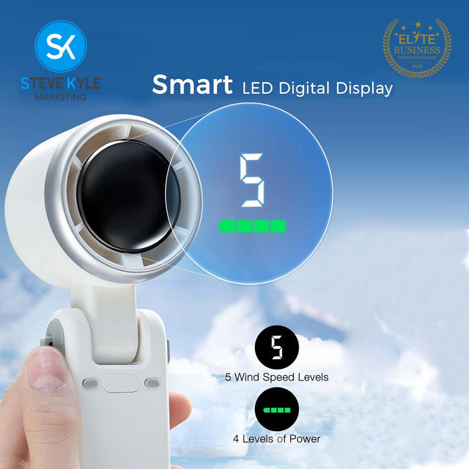 Rechargeable Digital Display Portable Turbo 3-in-1 Handheld Fan with Lanyard
