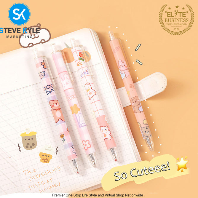 Cute Cartoon Retractable Pen 0.5mm Black Ink Gel Pen SET (6pcs) Stationery School Supplies