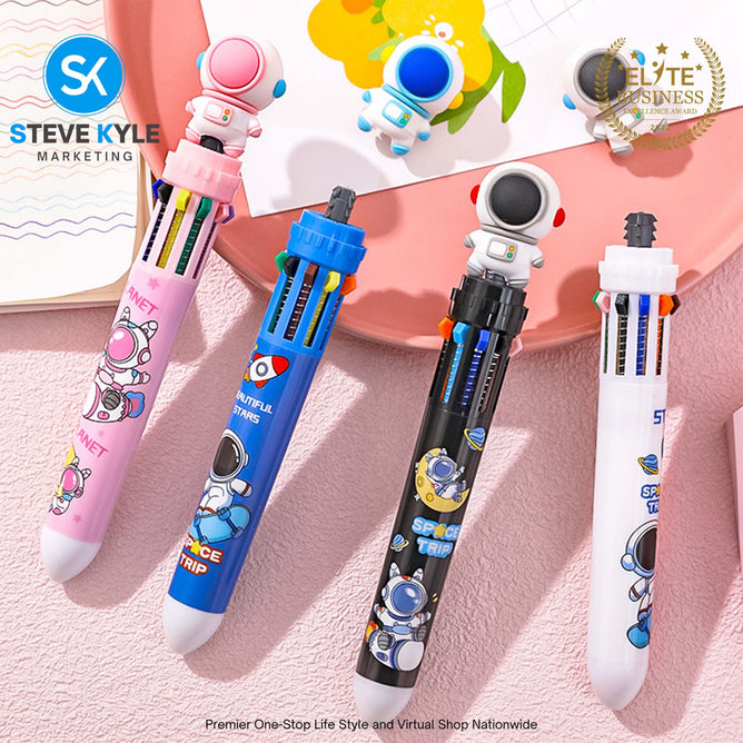 10 IN 1 BallPoint Pen with Spaceman Head Ball Pens Cute Cartoon Design Kids Gift School Stationery