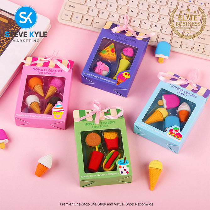 4PCS Novelty Erasers Colorful Cute Erasers For Kids Stationery School Supplies