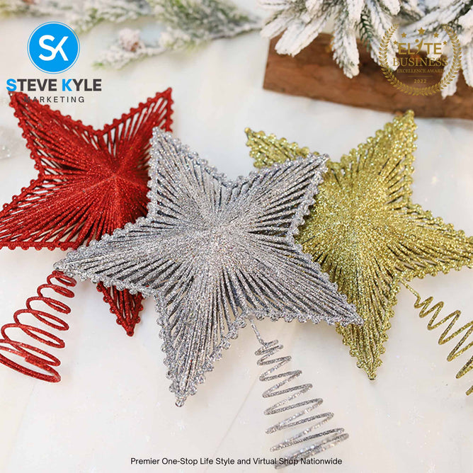 Christmas Tree Top Decoration Glittering Star Hanging Pendant Topper Xmas Tree Decor Ornament