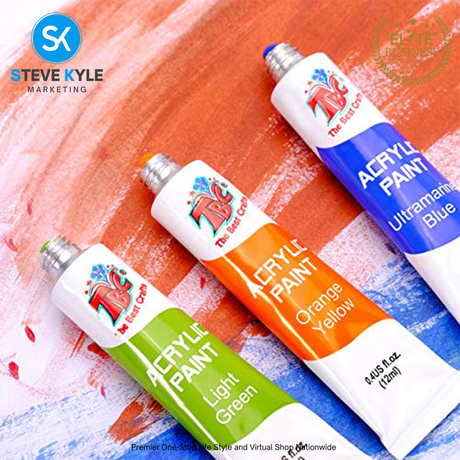 12 Colors Premium Acryclic Paints with 3 Brushes For Students, Crafters & Artists
