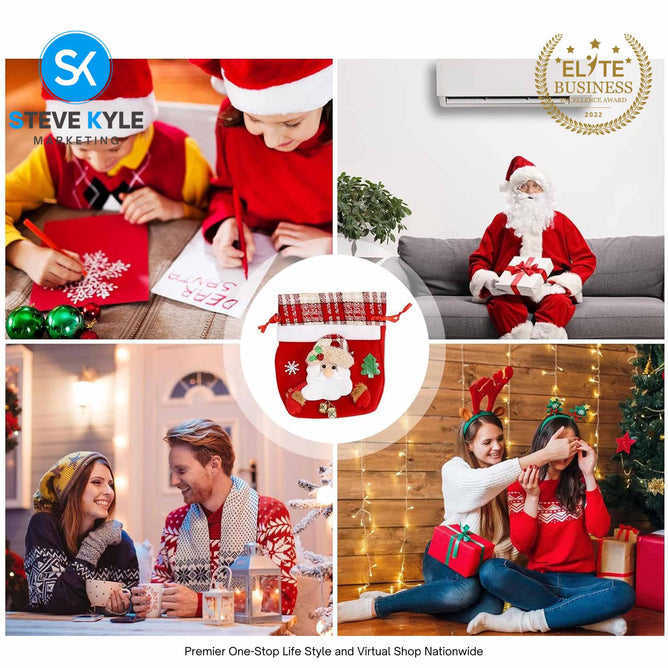 Santa Claus Holiday Bag Pouch Drawstring Christmas Cookie Bag for Family Holiday