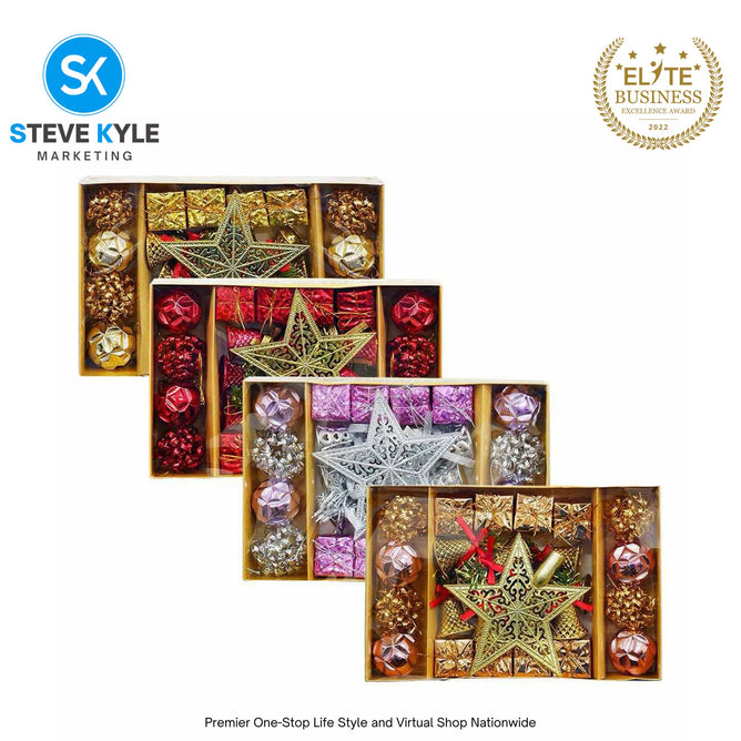 Set Mixed Christmas Balls Xmas Tree Ornaments Glitter Balls With Topper Star For Home Decor