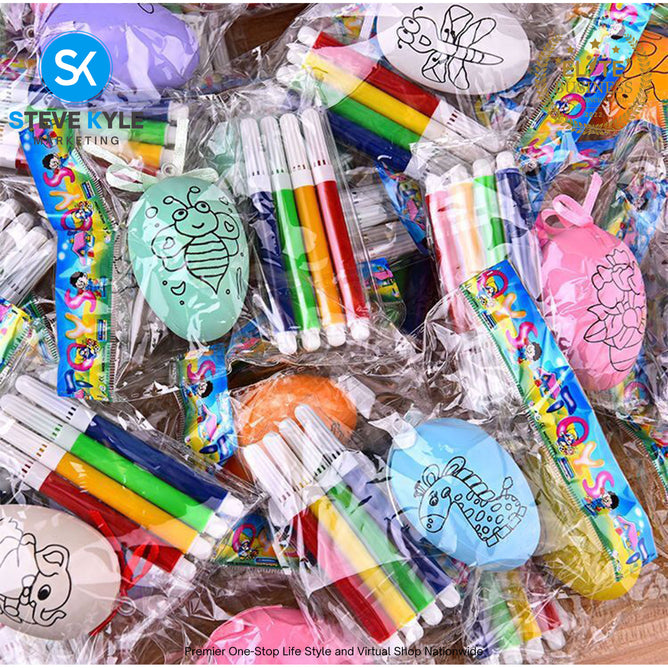 (1PC egg & 4Colors Pen) Baby Kids Paint Toy Egg with Paint pen