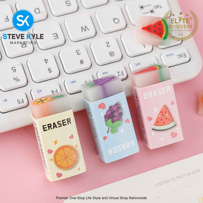 3PCS Fruit Eraser Soft Rubber Kawaii School Office Supplies Students Stationery Korean
