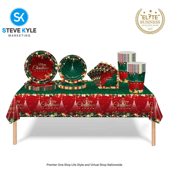 Steve Kyle Merry Christmas Disposable Paper Plate Tableware Napkins Tablecloth Christmas Party Banner Decoration