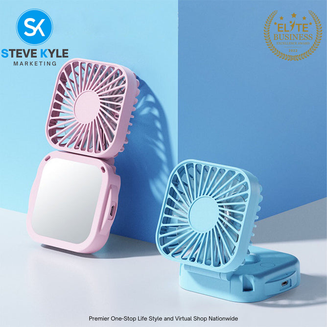 NEW Portable Mini Rechargeable Folding Fan with Mirror & Lace