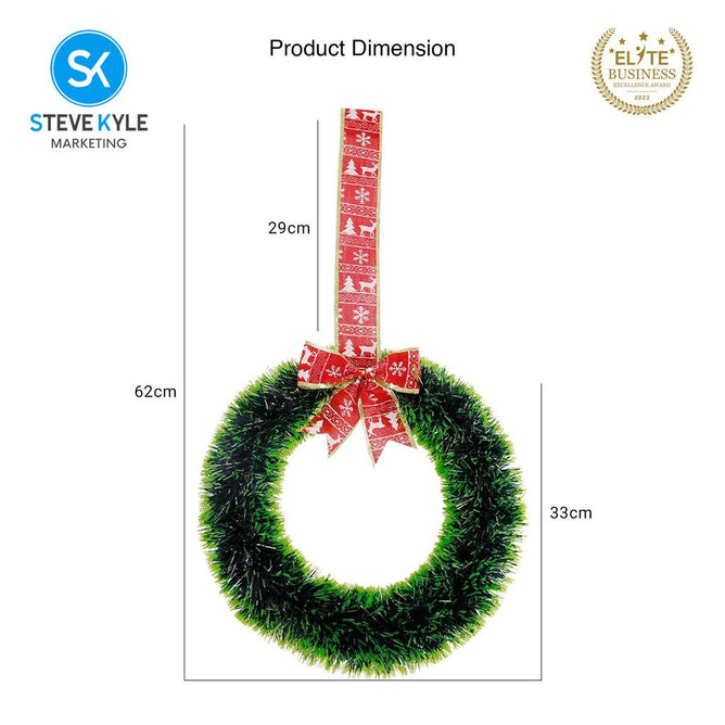 Steve Kyle Festive Christmas Wreath Hanging Decoration with Bowknot