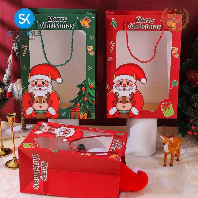 Steve Kyle Christmas Themed Paper Bag with Transparent Window 1-Piece 5-Piece Set For Holiday Gift