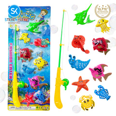 Steve Kyle Kids Fishing Game Sea Animal Figures with Fishing Rod Set Interactive Play Toy