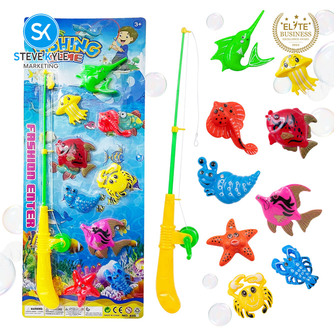 Steve Kyle Kids Fishing Game Sea Animal Figures with Fishing Rod Set Interactive Play Toy