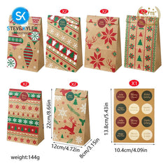 Steve Kyle 12-Piece Christmas Paper Party Favor Bags with Stickers for Holiday Treats and Small Gifts