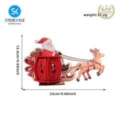 Steve Kyle 3D Wooden Christmas Santa Claus Snowman Santa Sleigh Decorative Lantern Ornament