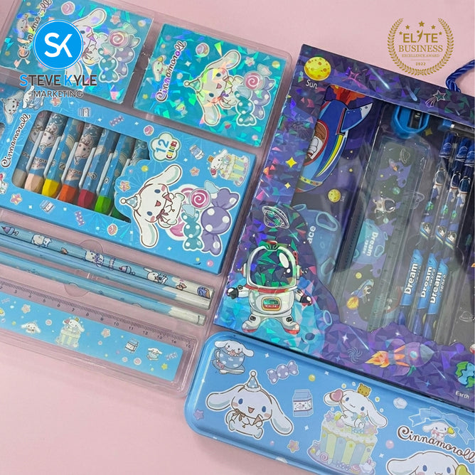 Steve Kyle Fun Character Print Oil Pastel Color Pencil Case Ruler Sharpener Eraser Set For Party Giveaway Classroom Supplies