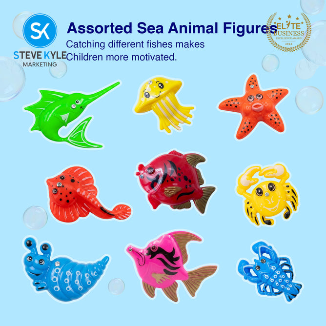 Steve Kyle Kids Fishing Game Sea Animal Figures with Fishing Rod Set Interactive Play Toy