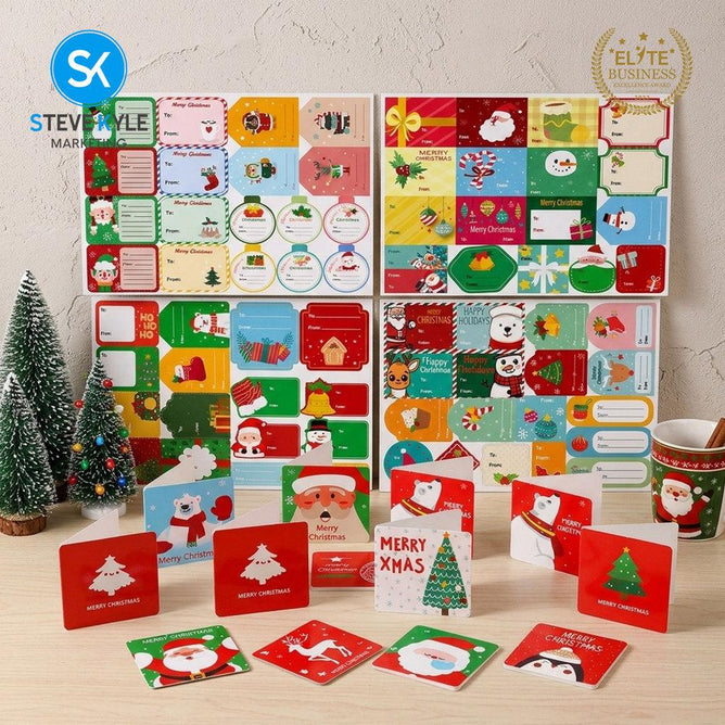 Steve Kyle Merry Christmas Pattern Stickers Greeting Cards with Envelopes for Gift Decoration Party Favors Giveaways