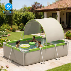 Steve Kyle Rectangular Frame Swimming Pool With Sunshade Canopy For Outdoor Family Use