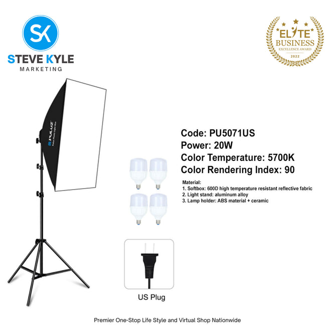PULUZ Softbox Lighting Kit 50x70cm Professional Photo Studio Photography Light Equipment with E27 Socket Bulb Photography Lighting Kit
