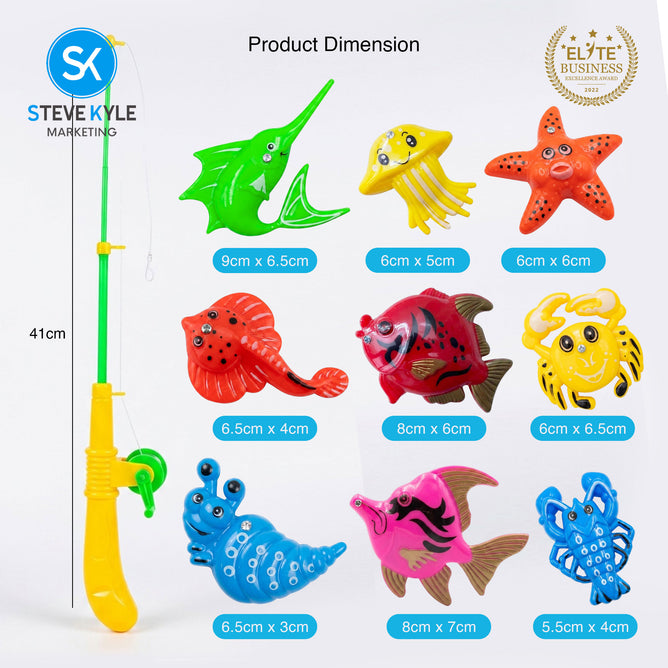 Steve Kyle Kids Fishing Game Sea Animal Figures with Fishing Rod Set Interactive Play Toy