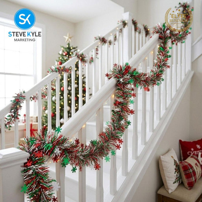 Steve Kyle 2M Halloween Christmas Tinsel Garland with Pumpkin Pom Pom and Snowflake Decorations
