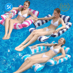 Steve Kyle 4-in-1 Inflatable Water Hammock Floating With 4 Tubes Striped Lounge Chair For Swimming Pool Beach