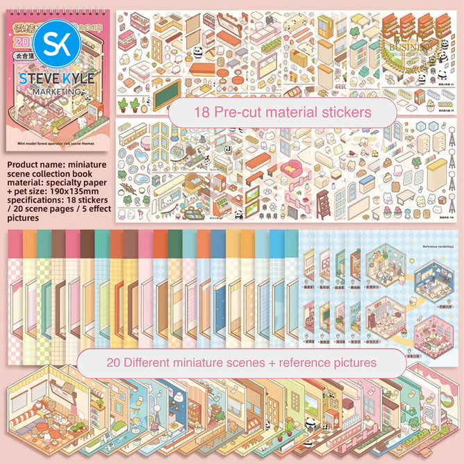 Steve Kyle Creative Multi-Scene Decorative Sticker Book With Miniature Town Designs