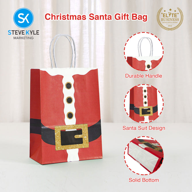 Steve Kyle Five Pieces Christmas Santa Suit Paper Gift Bag with Twisted Handle For Christmas Gift Packaging
