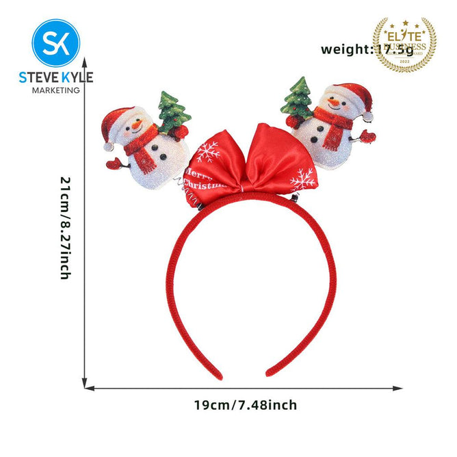 Steve Kyle Festive Felt Christmas Headband with 3D Snowman Santa Claus Bow Hairband for Kids and Adults